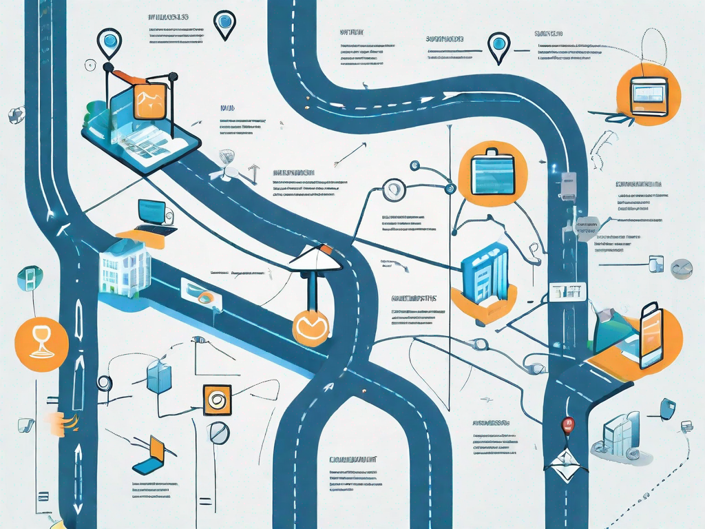 A roadmap with various touchpoints represented by different symbols