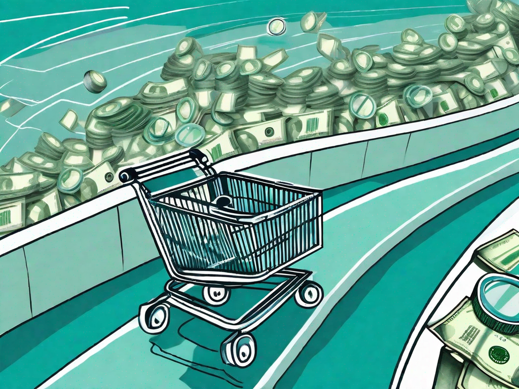 A shopping cart moving along a winding path marked with dollar signs