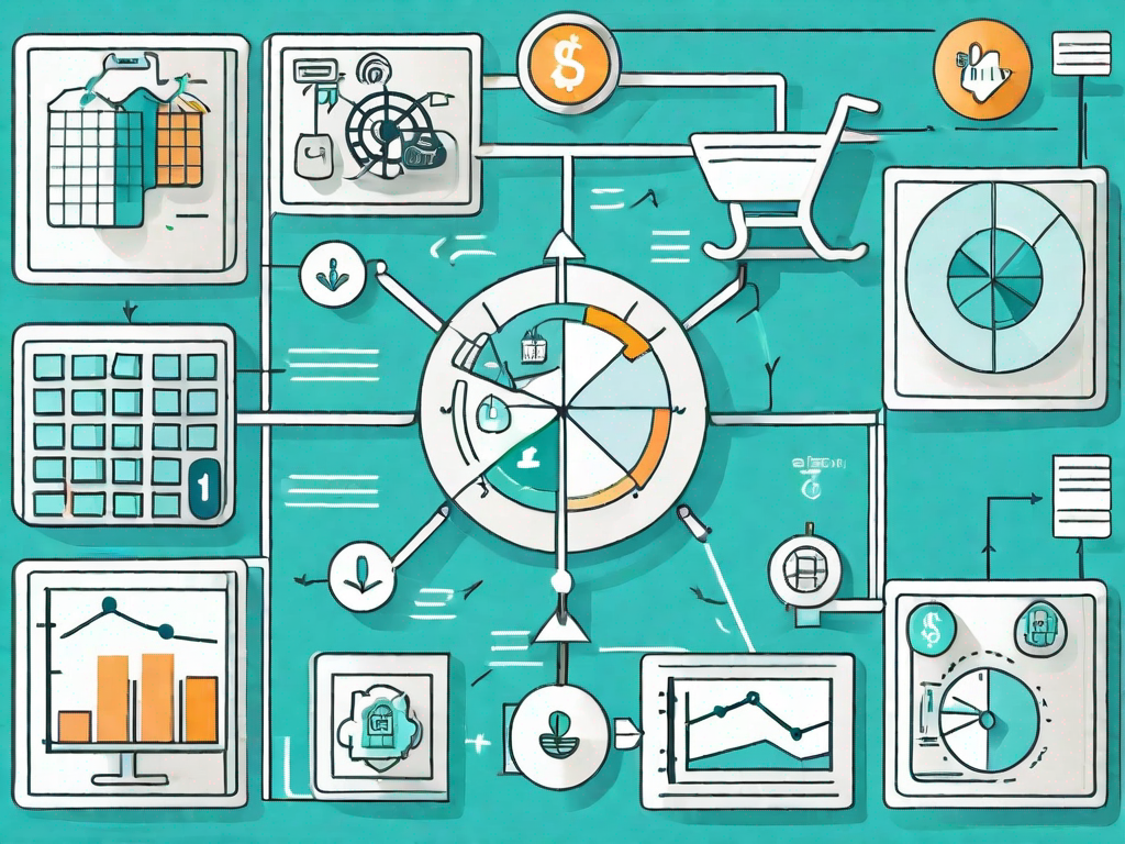 A customer journey map leading from a shopping cart to a support symbol