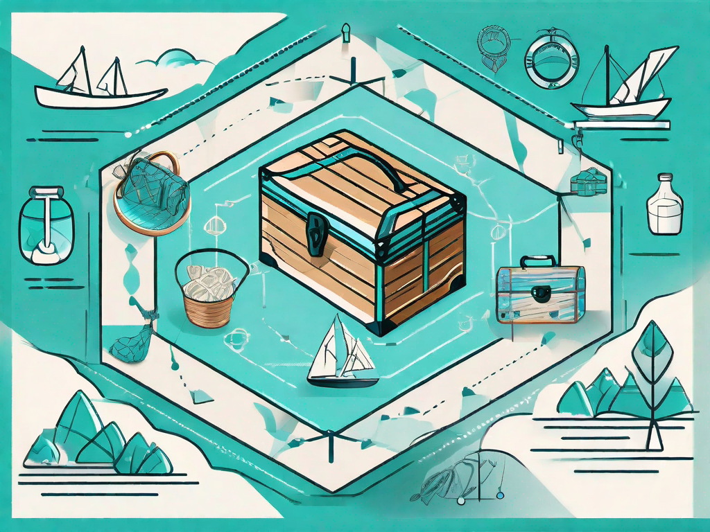 A symbolic journey path with various touchpoints represented by different consumer goods