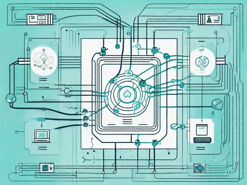 A quantum computer with various interconnected pathways symbolizing a customer journey map