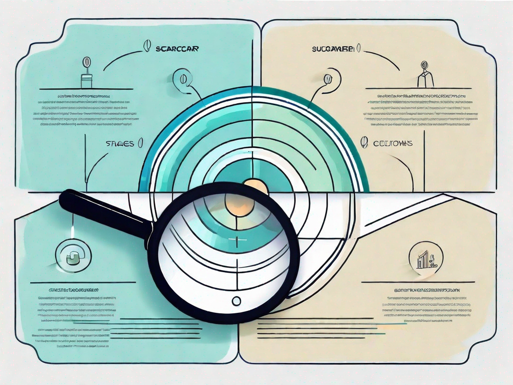 A balanced scorecard with different sections symbolizing various stages of the customer journey