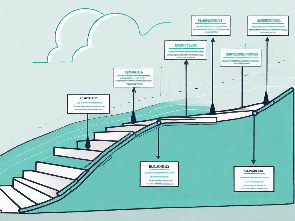 A balanced scorecard with various customer journey stages represented as steps on a path