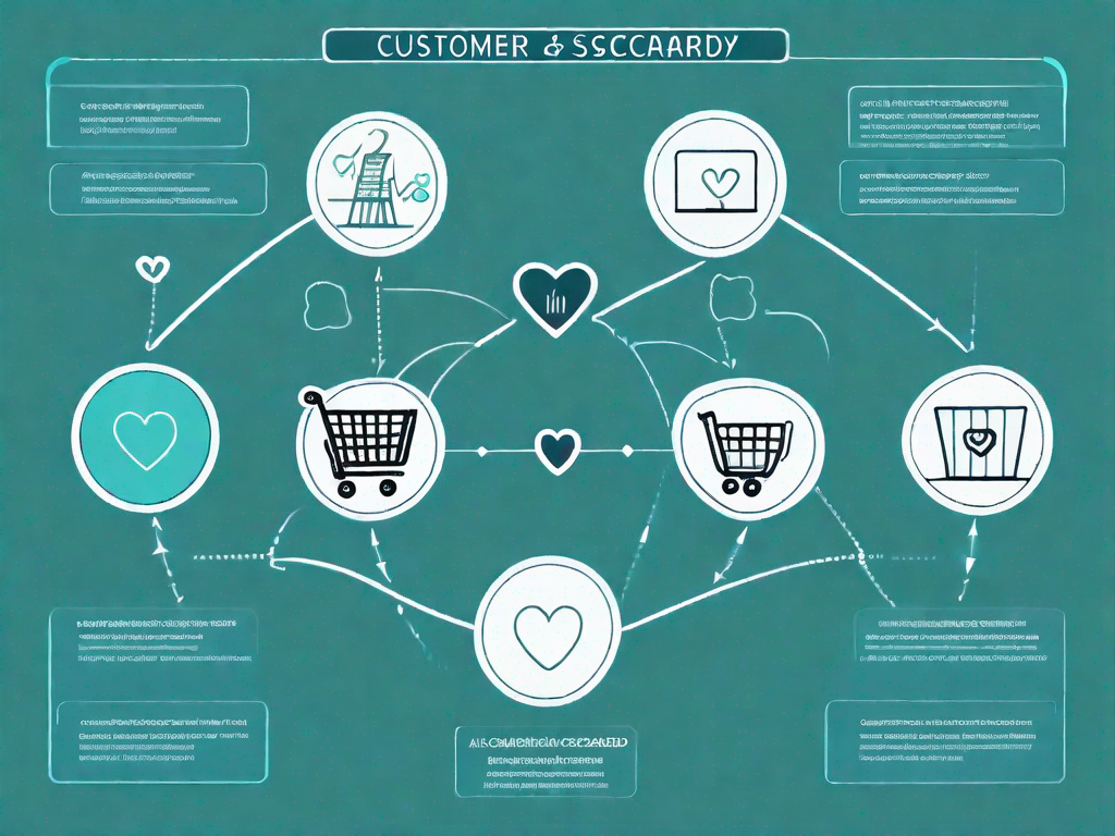 A balanced scorecard with symbols representing different stages of the customer journey