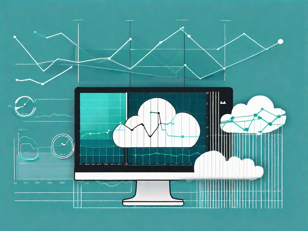 A cloud connected to a series of analytical graphs and charts