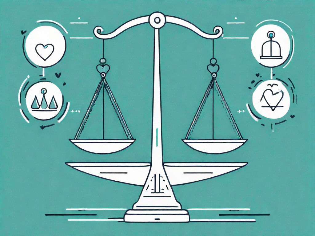 A balanced scale with different customer journey stages on one side and heart symbols (representing loyalty) on the other