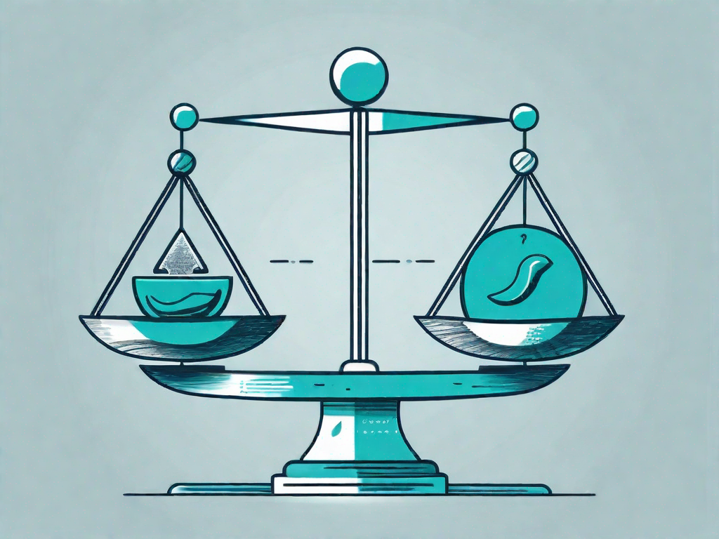 A balanced scale with symbols of various stages of the customer journey on one side and a symbol for customer referrals on the other