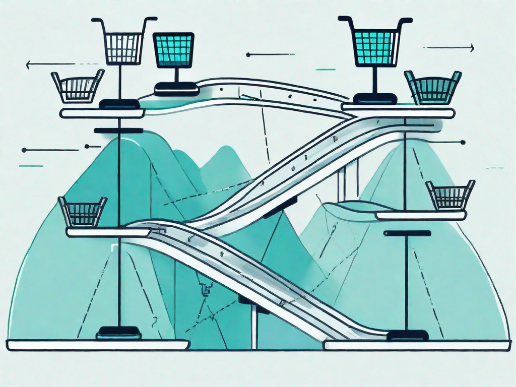 A balanced scale with shopping carts on one side and a roadmap on the other