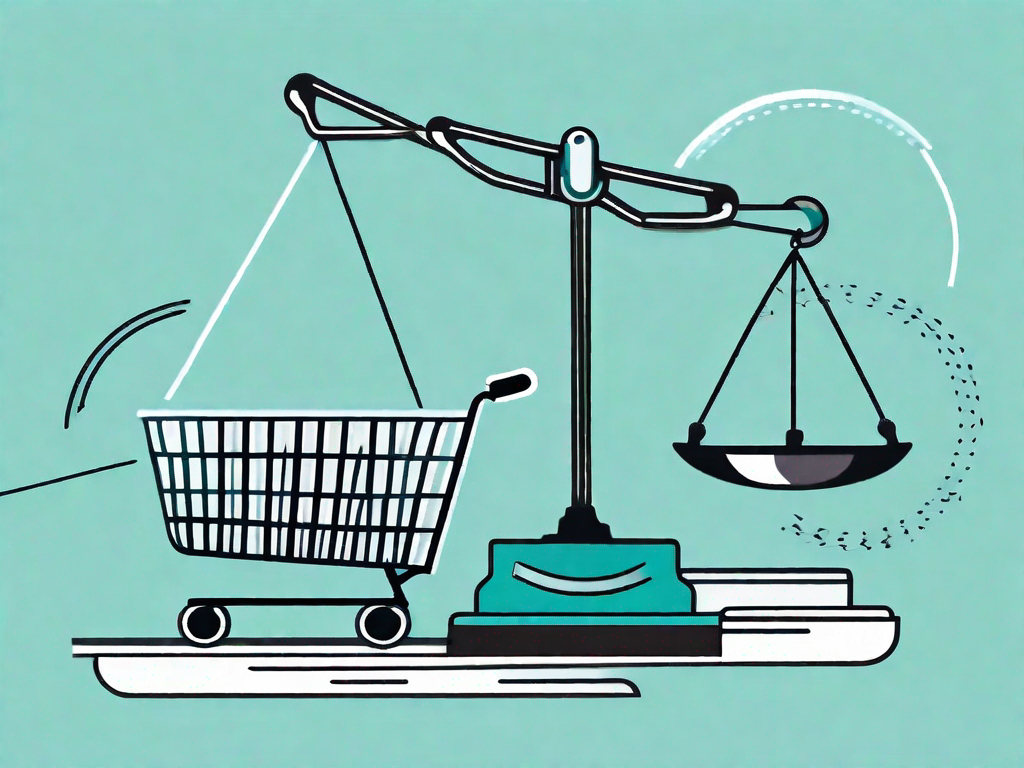 A balanced scale with symbolic elements of customer service (like a telephone