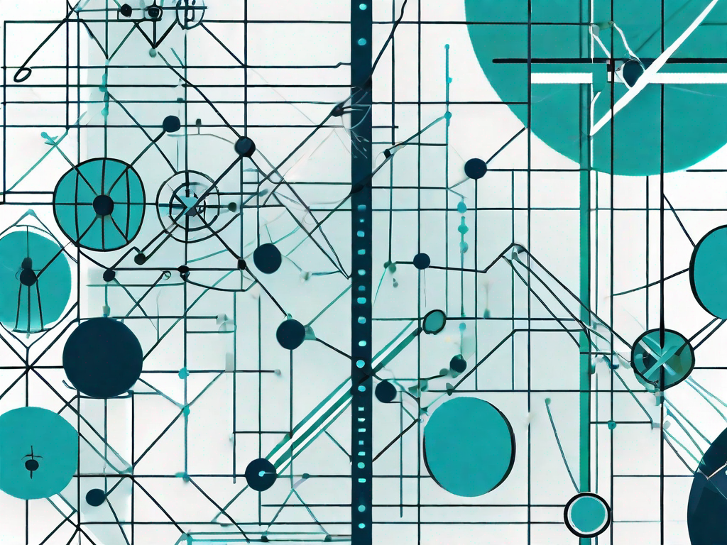 A complex matrix with intersecting lines and nodes