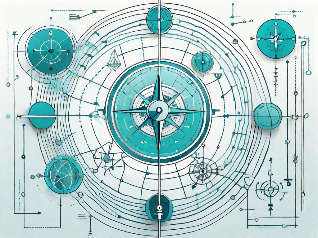 A complex web or matrix with various interconnected paths