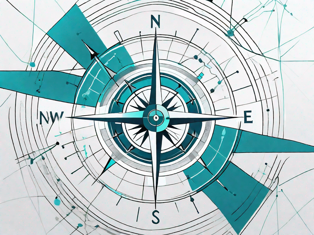 A navigational compass intertwined with a complex matrix