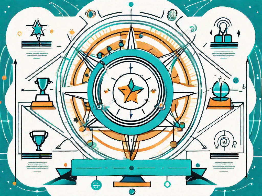 A complex matrix with intersecting lines and various icons representing different stages of a customer journey