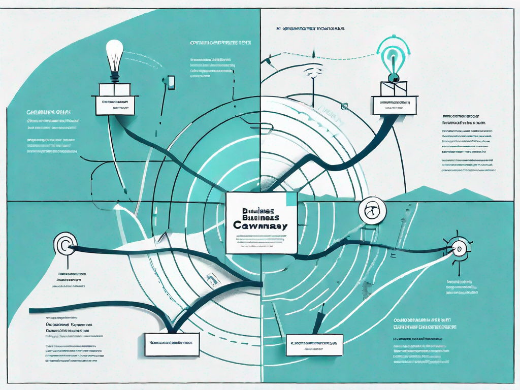 A business model canvas with various interconnected paths symbolizing the customer journey