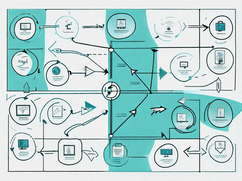 A business model canvas with various interconnected pathways symbolizing a customer's journey