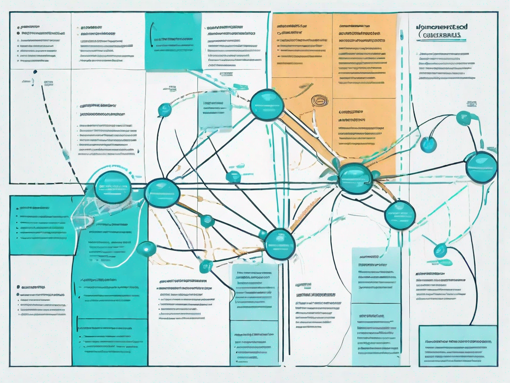 A business model canvas with various interconnected paths