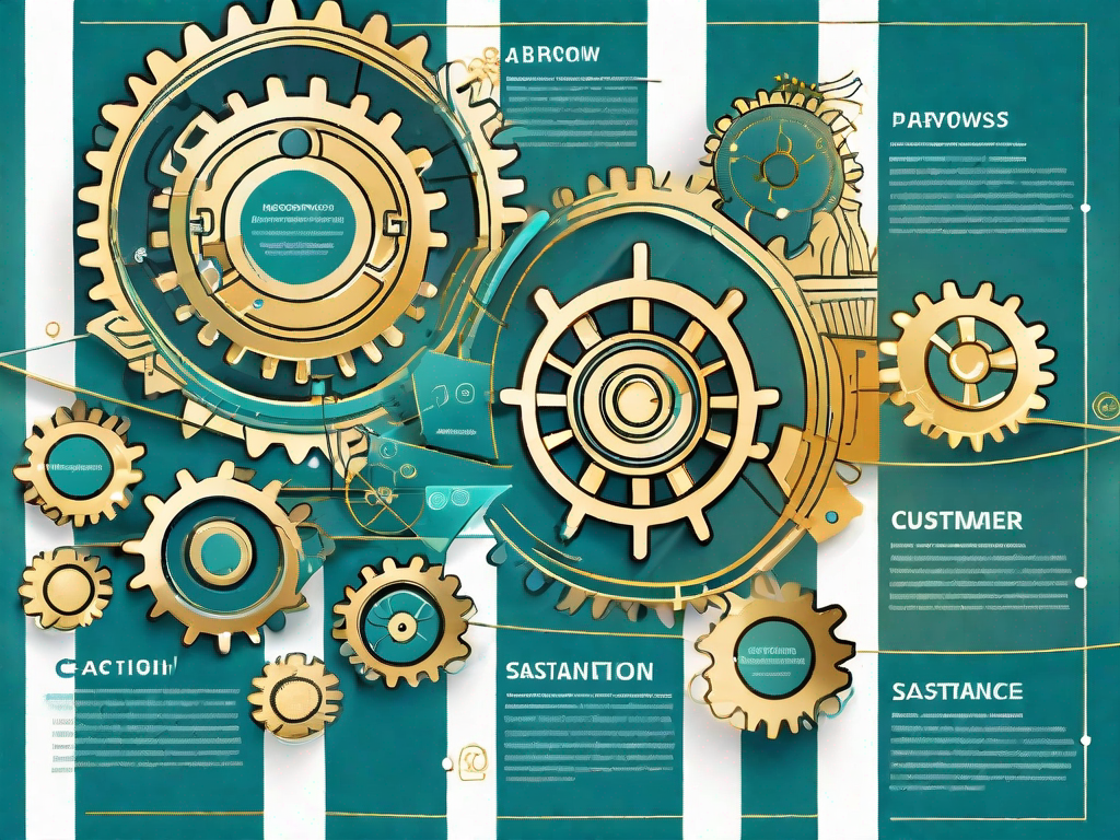 A business model canvas with various elements like gears