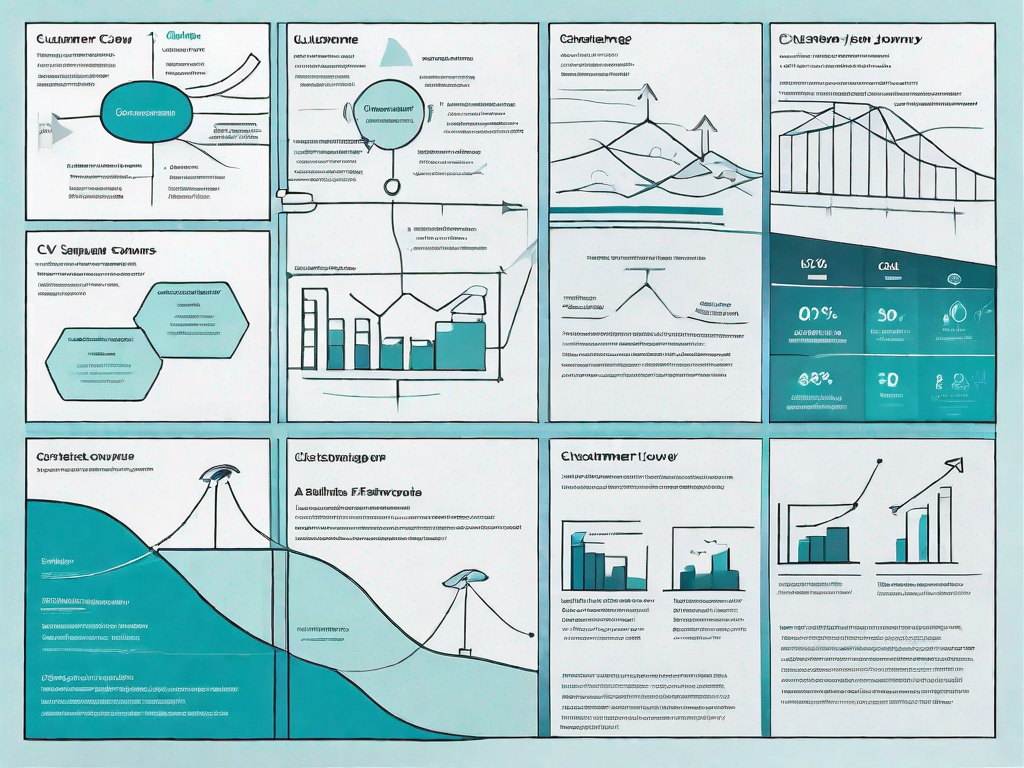 A business model canvas with different sections representing various stages of a customer journey