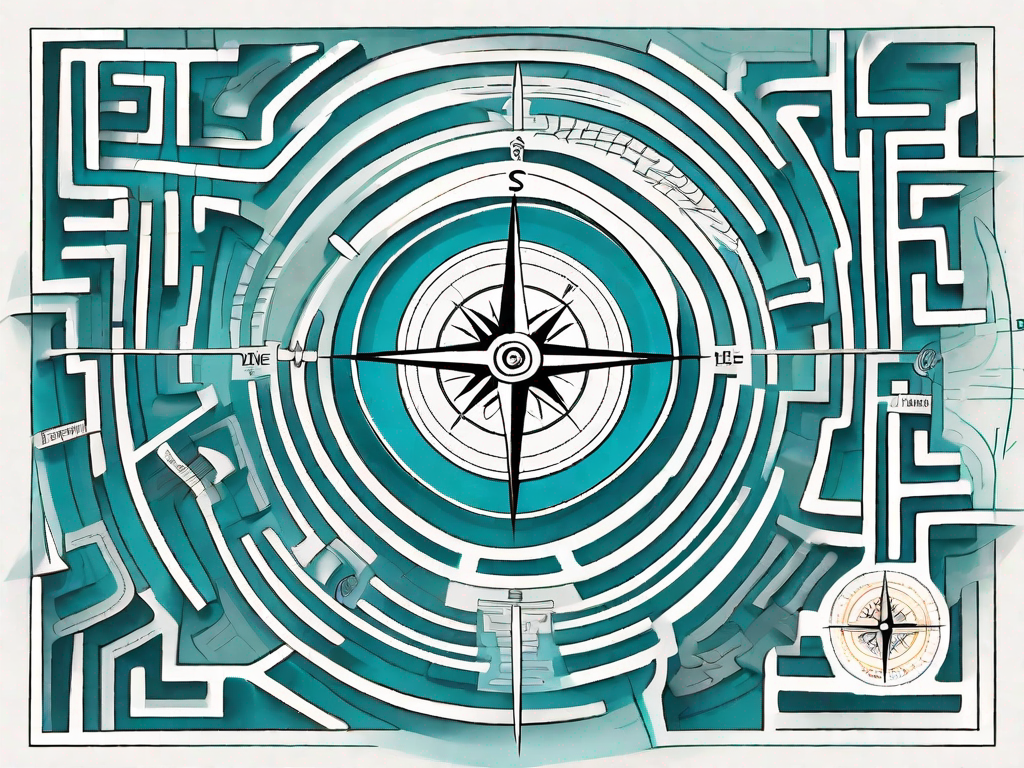 A compass navigating through a complex maze