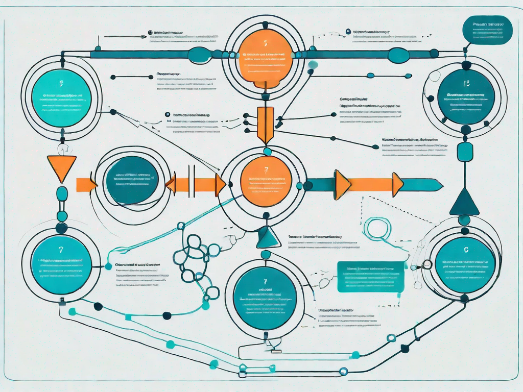 A flowchart with various interconnected nodes and pathways