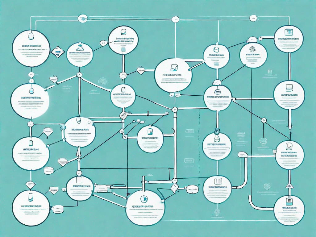 A detailed flowchart with various interconnected paths and stages