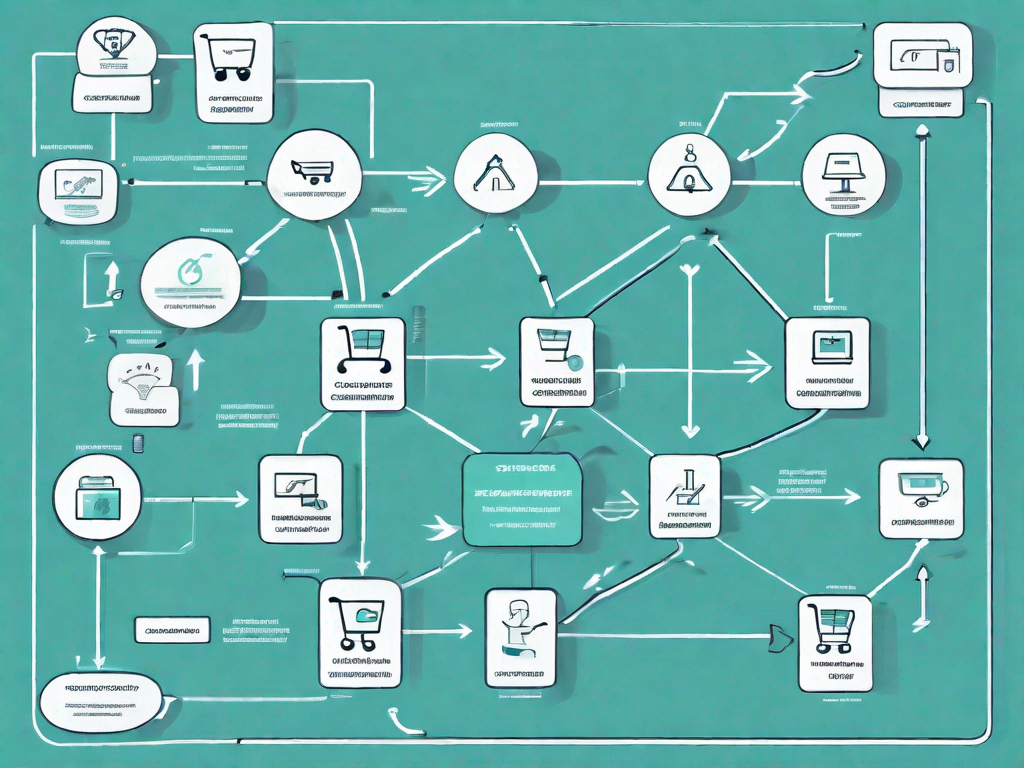 A flowchart with various interconnected paths representing different stages of a customer's journey