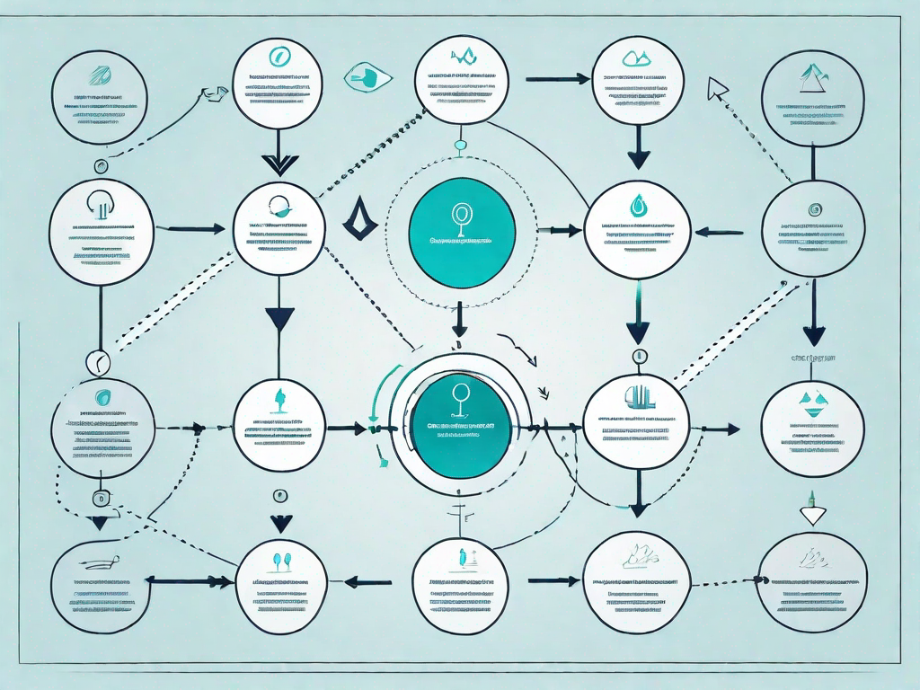 A flowchart with various stages and pathways