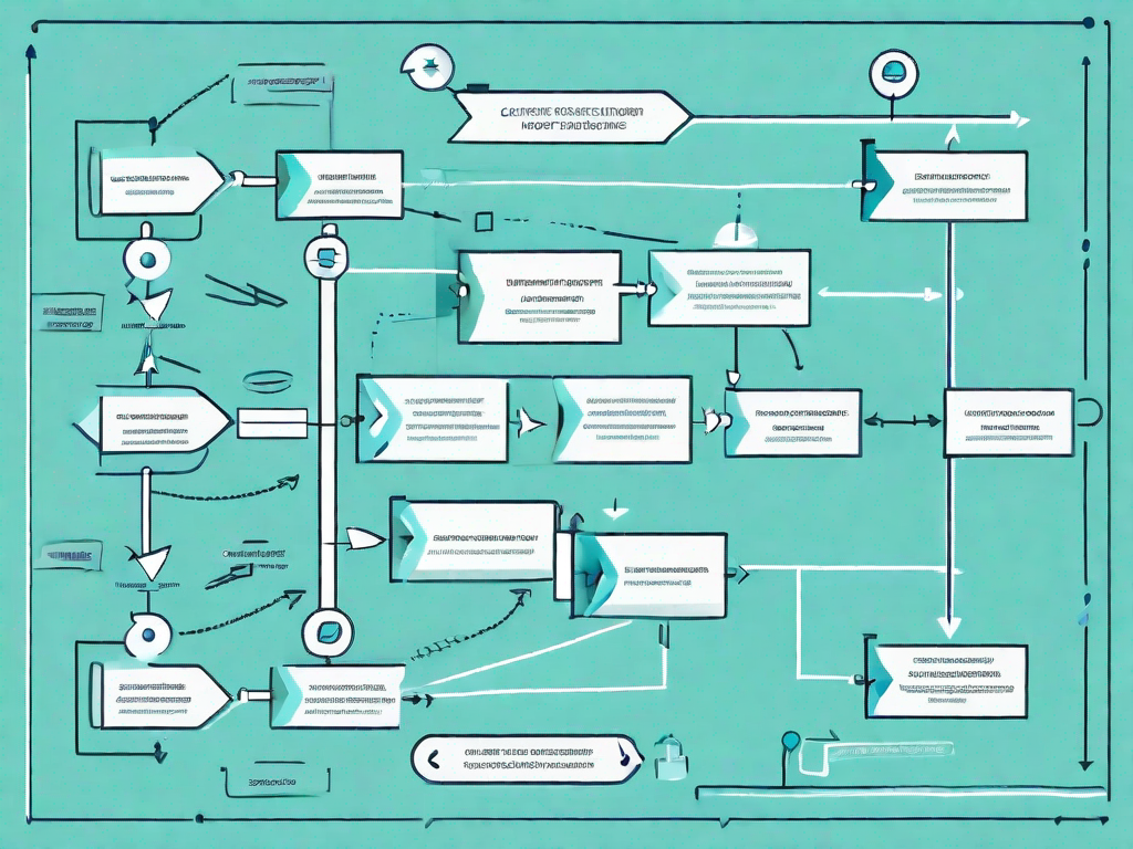 A flowchart with various paths and decision points