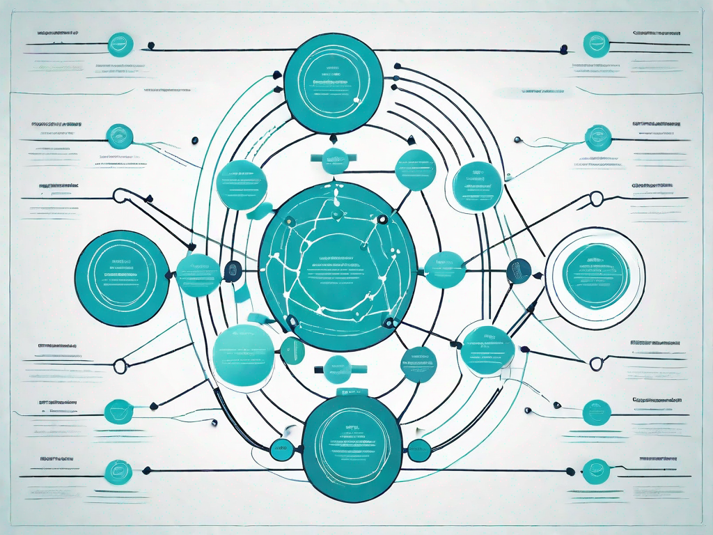 A detailed flowchart with various interconnected nodes and pathways