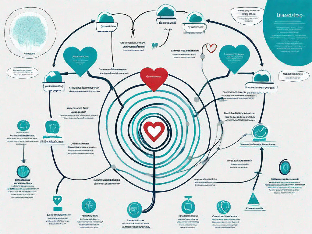 A mind map with various pathways leading to a symbolic representation of customer advocacy