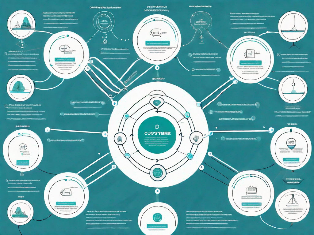 A mind map with various interconnected nodes representing different stages of a customer journey