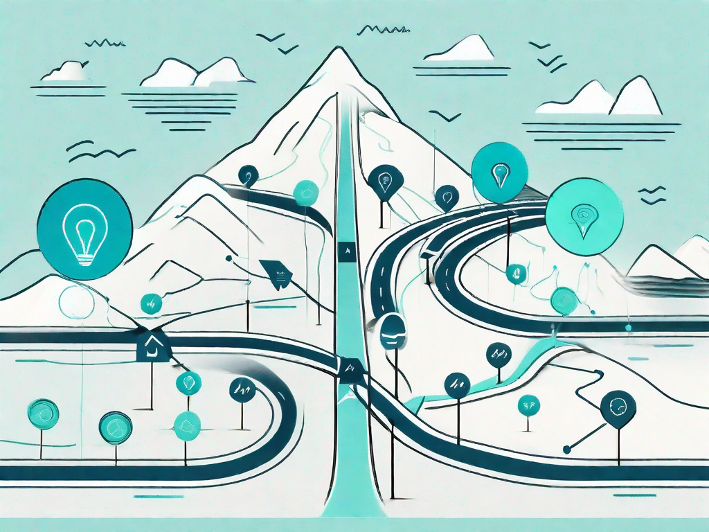 A roadmap with various decision-making points marked by different symbols