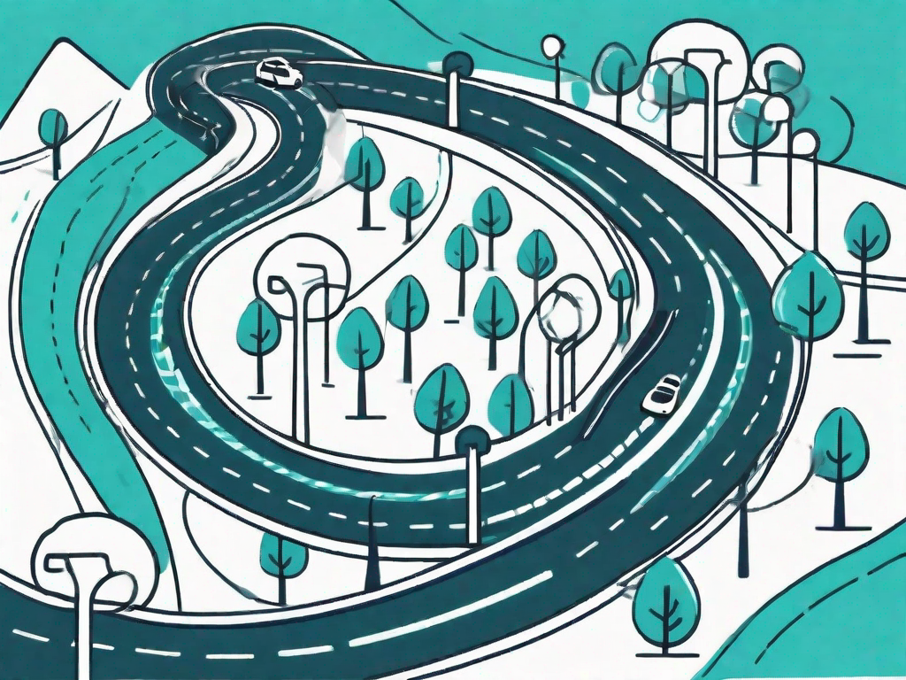 A winding road with various obstacles (representing pain points) being cleared by different tools (representing multicriteria decision analysis techniques)