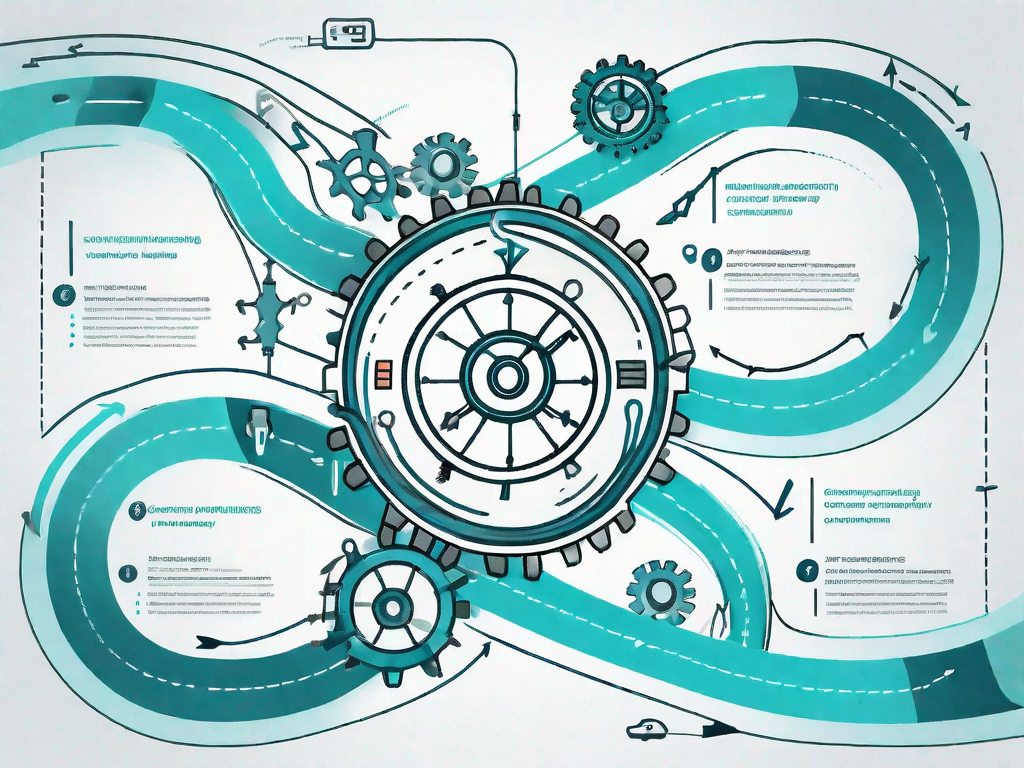 A roadmap with various symbols representing different stages of a customer journey