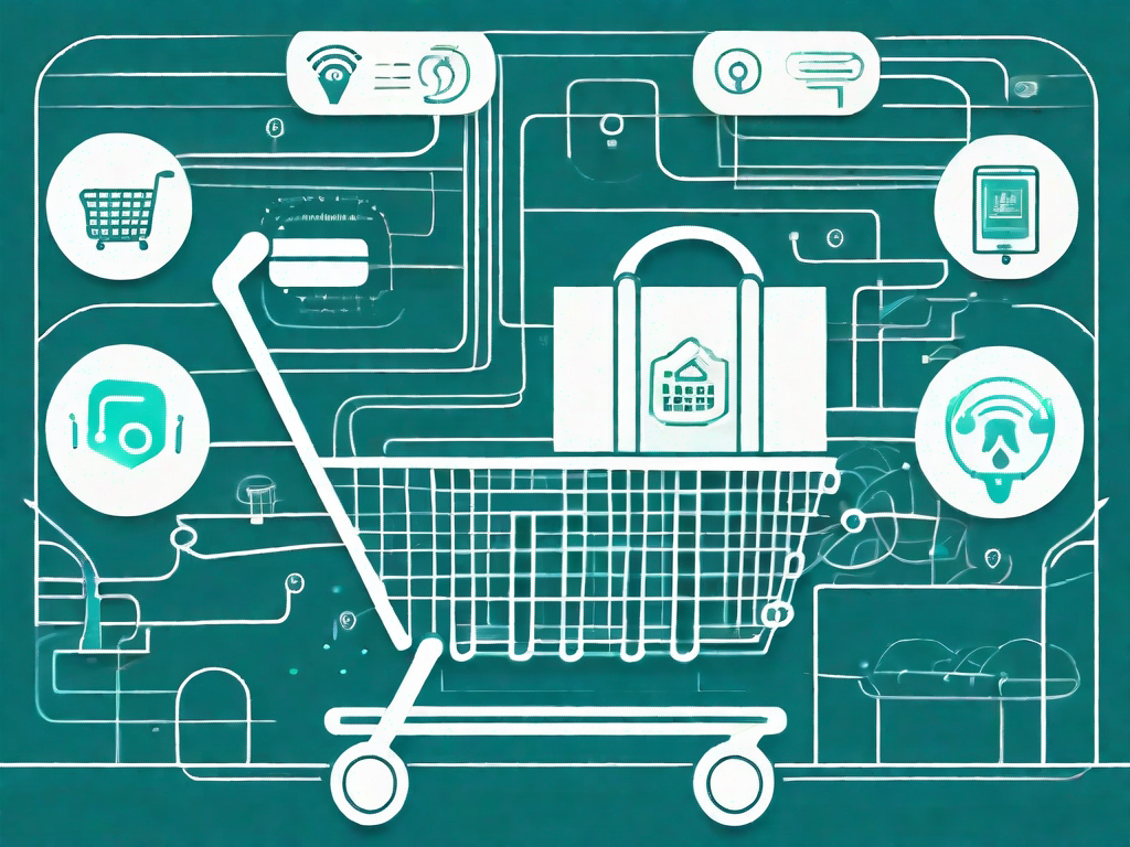 A complex roadmap intertwining through symbolic representations of customer interactions such as a shopping cart