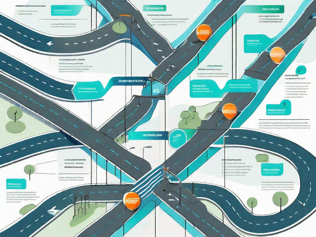 A road map with various stops and detours