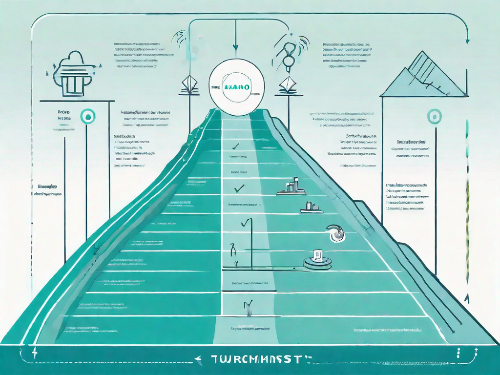 A path with various touchpoints represented by different symbols