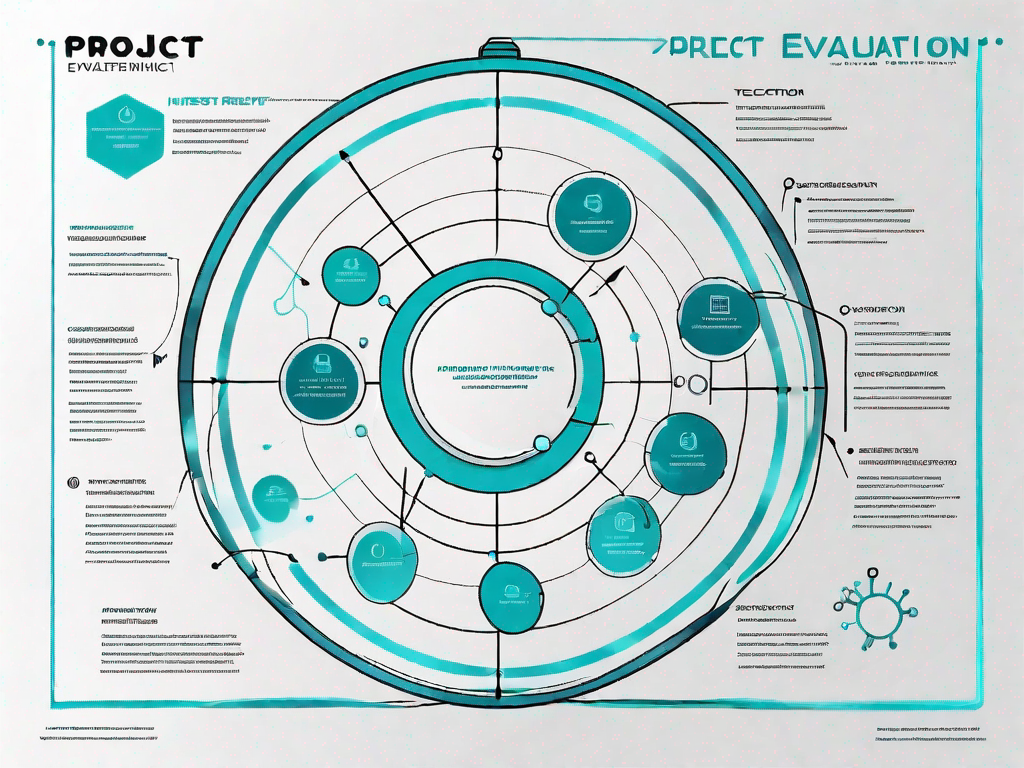 A pert (project evaluation review technique) chart with various nodes and connections