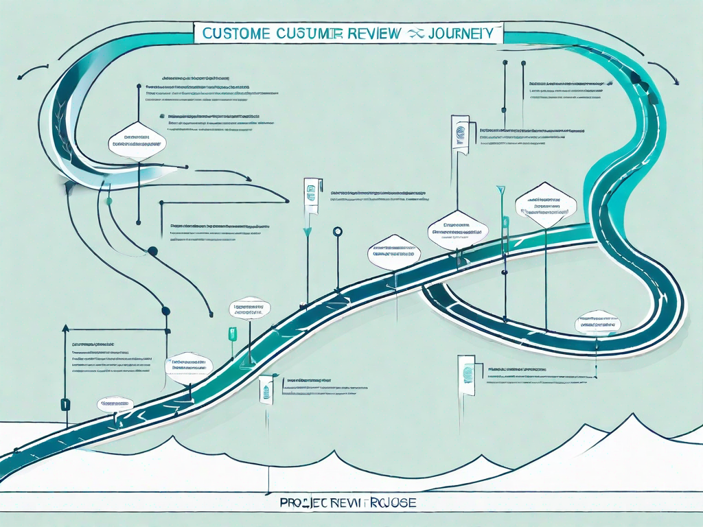 A symbolic customer journey path with various stages