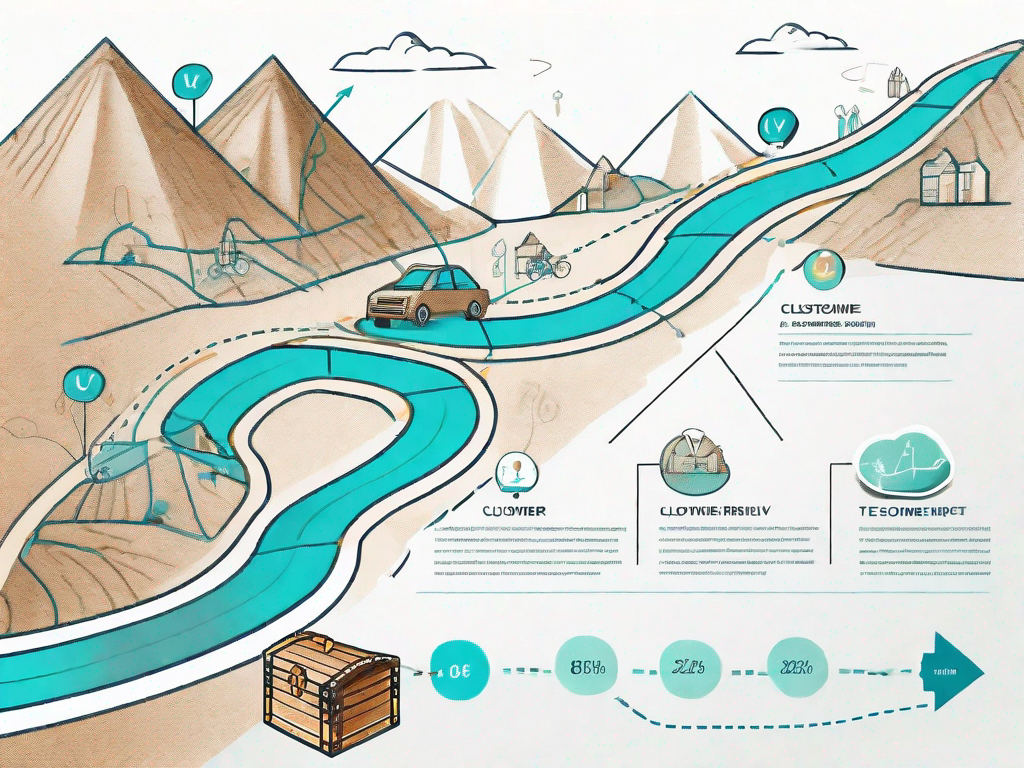 A roadmap with various points representing stages of customer journey