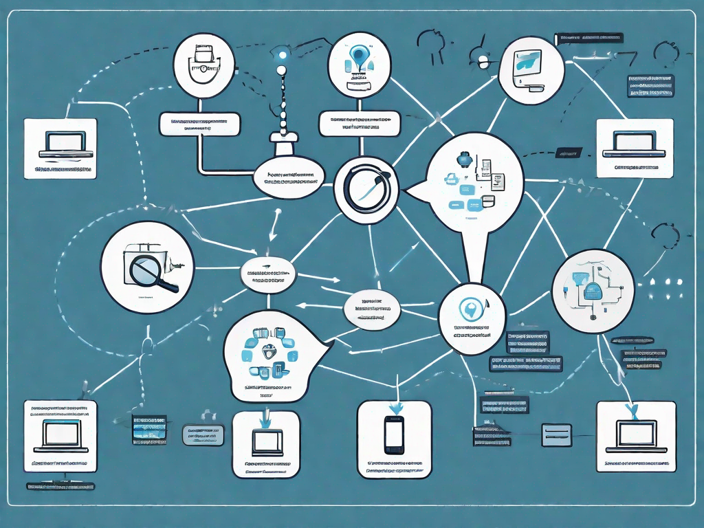 A complex web or flowchart representing a customer journey