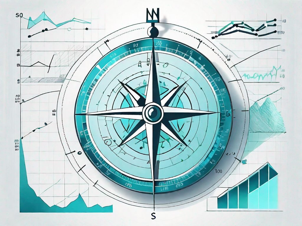 A navigational compass integrated with various financial graphs