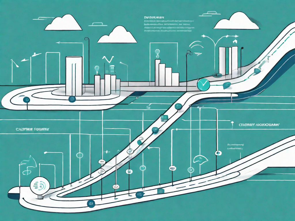 A roadmap with various checkpoints symbolizing different stages of the customer journey