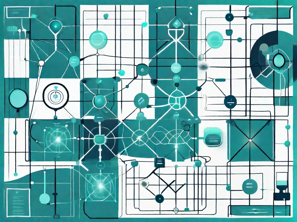 A complex matrix grid with various interconnected paths