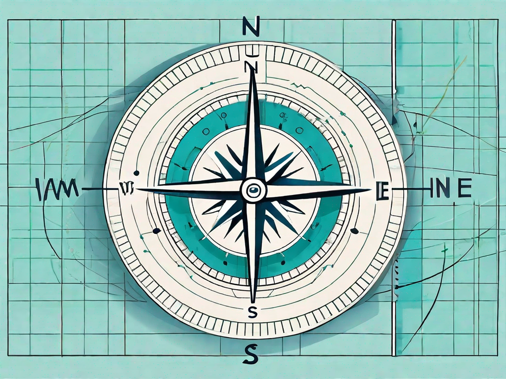 A navigational compass sitting on a matrix grid