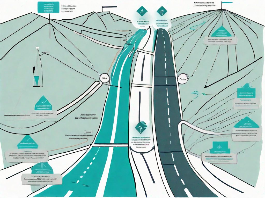 A roadmap with various features symbolized as landmarks