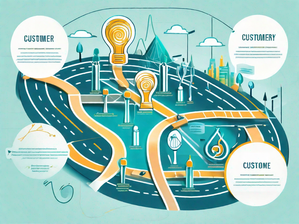 A road map with different stops representing various stages of customer journey