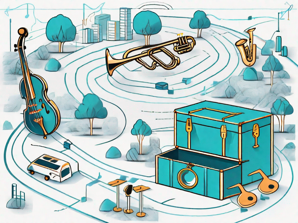 A road map with various checkpoints symbolizing the customer journey