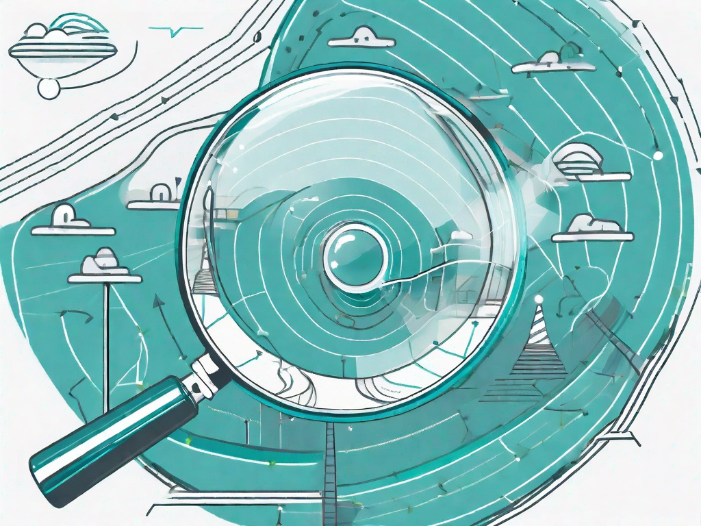 A winding path representing the customer journey with various symbolic obstacles and milestones