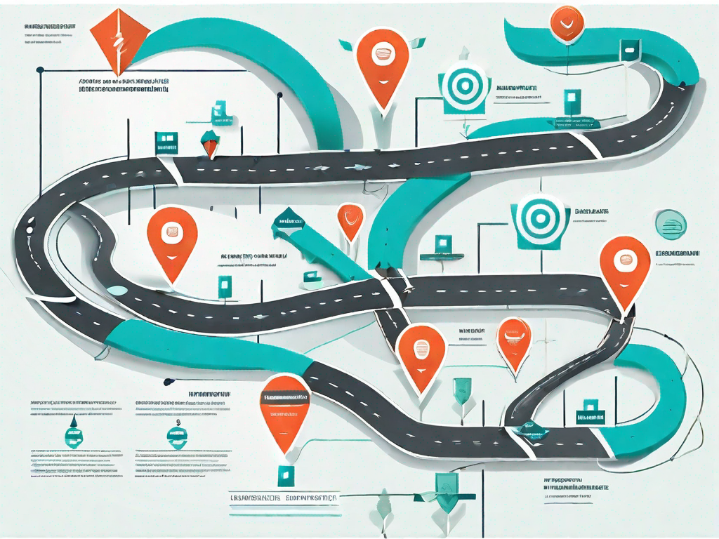 A road map with various checkpoints symbolizing the customer journey